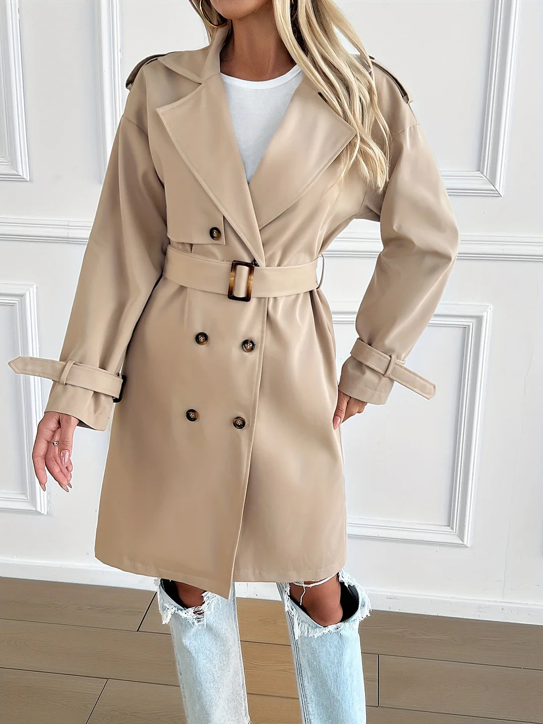 Lady Oversized trench coat med dice handsome - hængende kasket, mellemlang