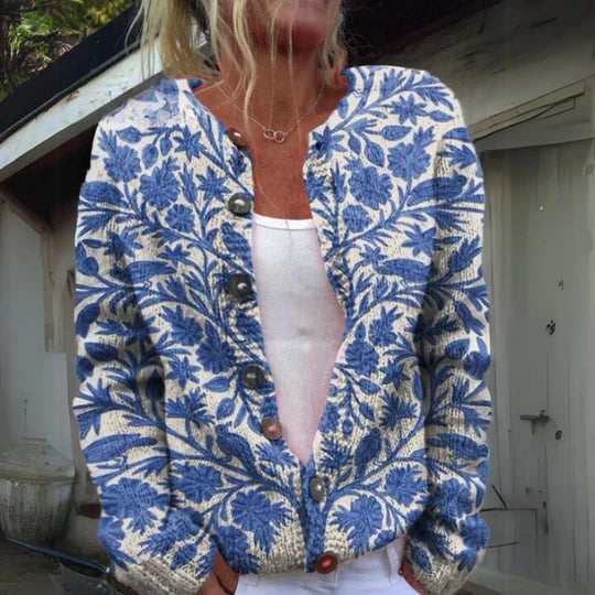 Behagelig cardigan med blomsterprint til kvinder