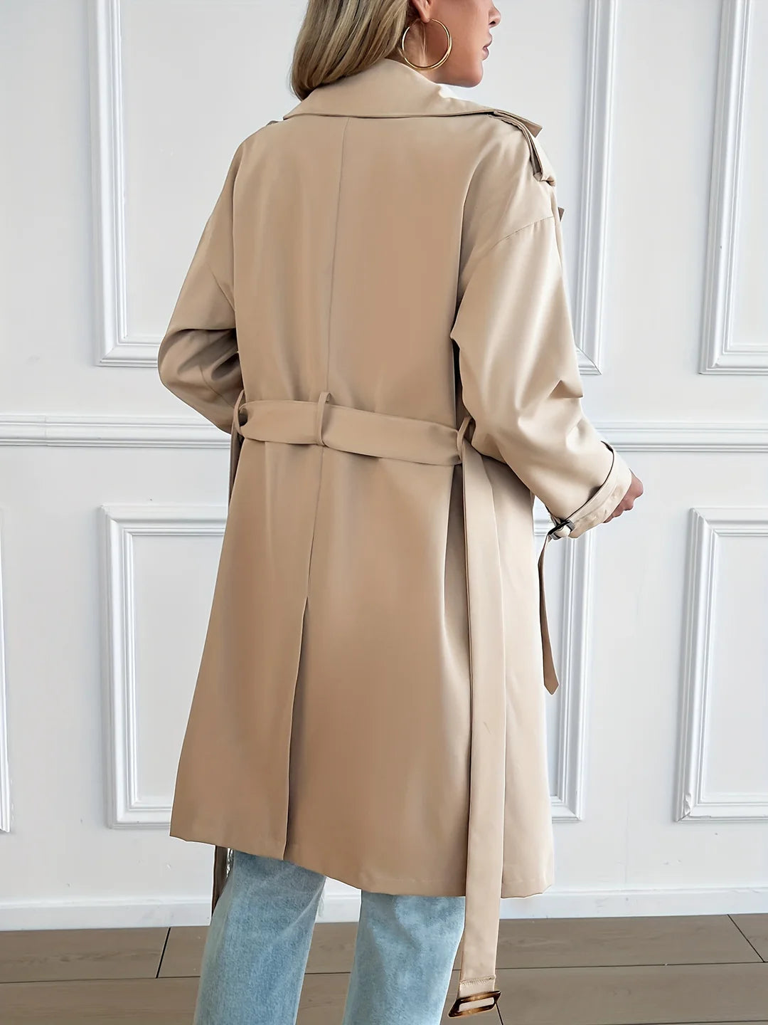 Lady Oversized trench coat med dice handsome - hængende kasket, mellemlang