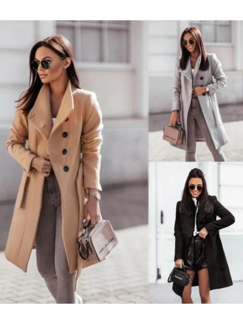 Chic trenchcoat kvinder, dobbelt knyttede, slim fit damefrakke