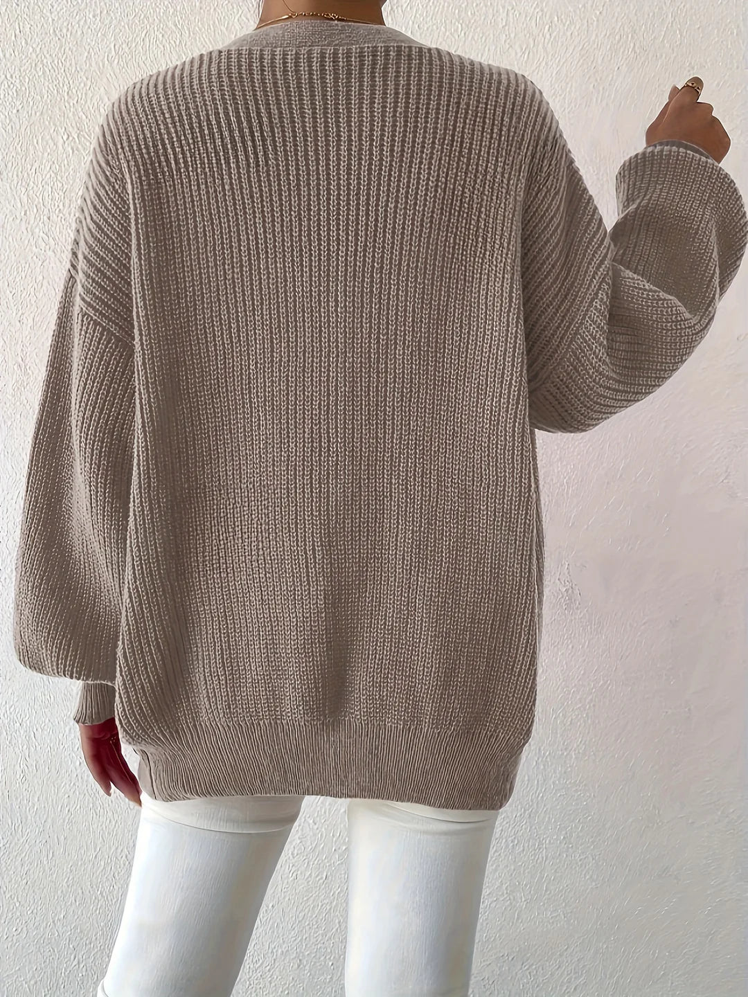 Kvinders overdimensioneret knaplukning Cardigan - Langærmet tyk strik sweater